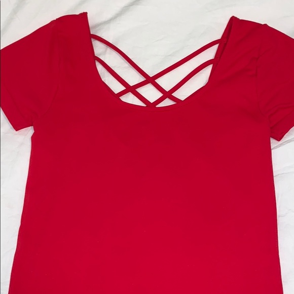 Red Crop Top with Cross Straps Detail - Picture 3 of 3